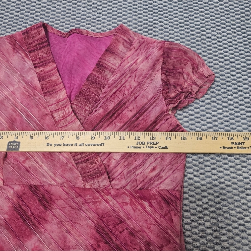 Y2K Pink Short-Sleeve V-Neck Wrap Abstract Print Blouse Size Small - Picture 4 of 5